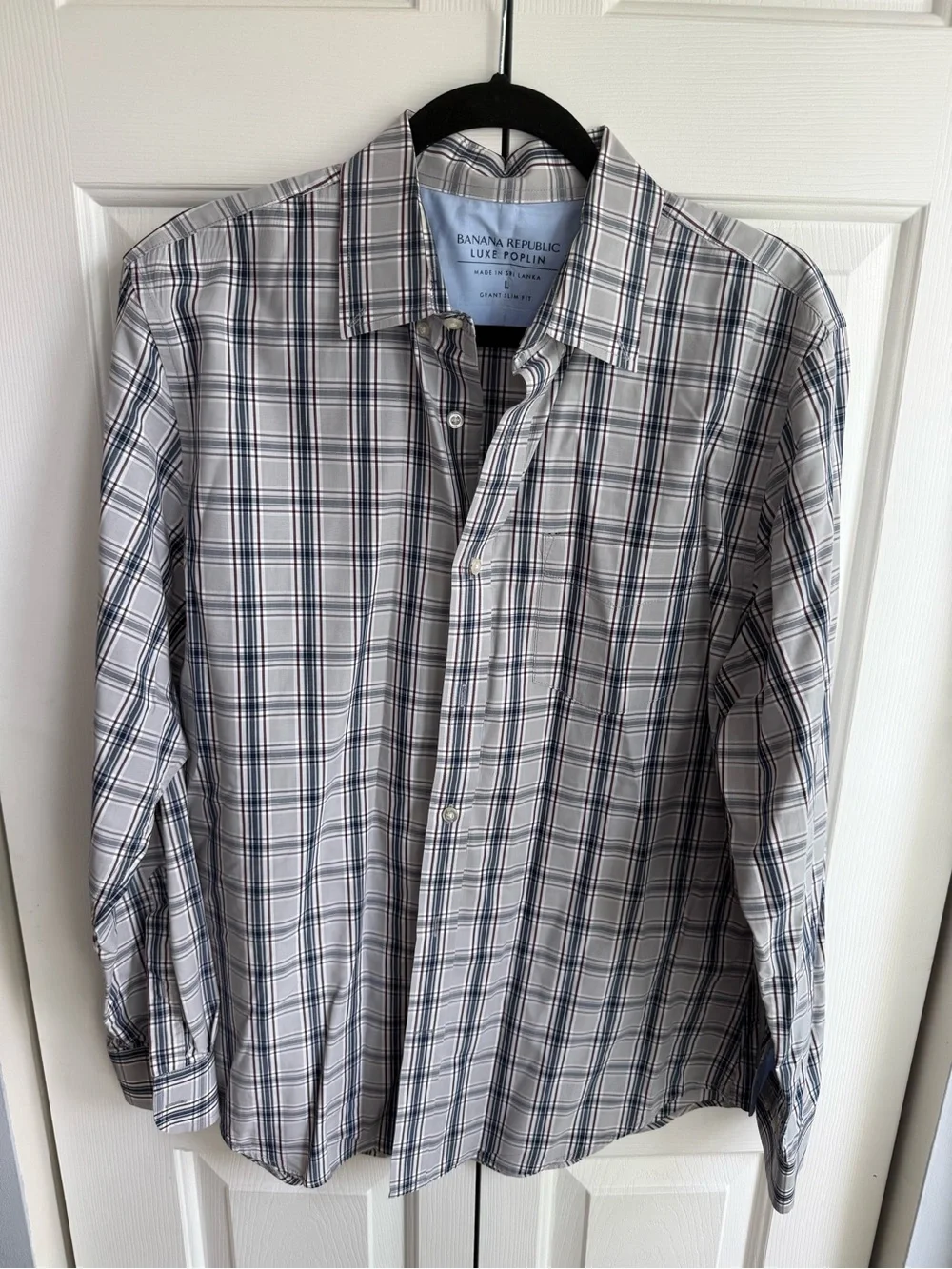 Banana Republic Men's Plaid Button-Down Shirt in Gray, Navy & Maroon
